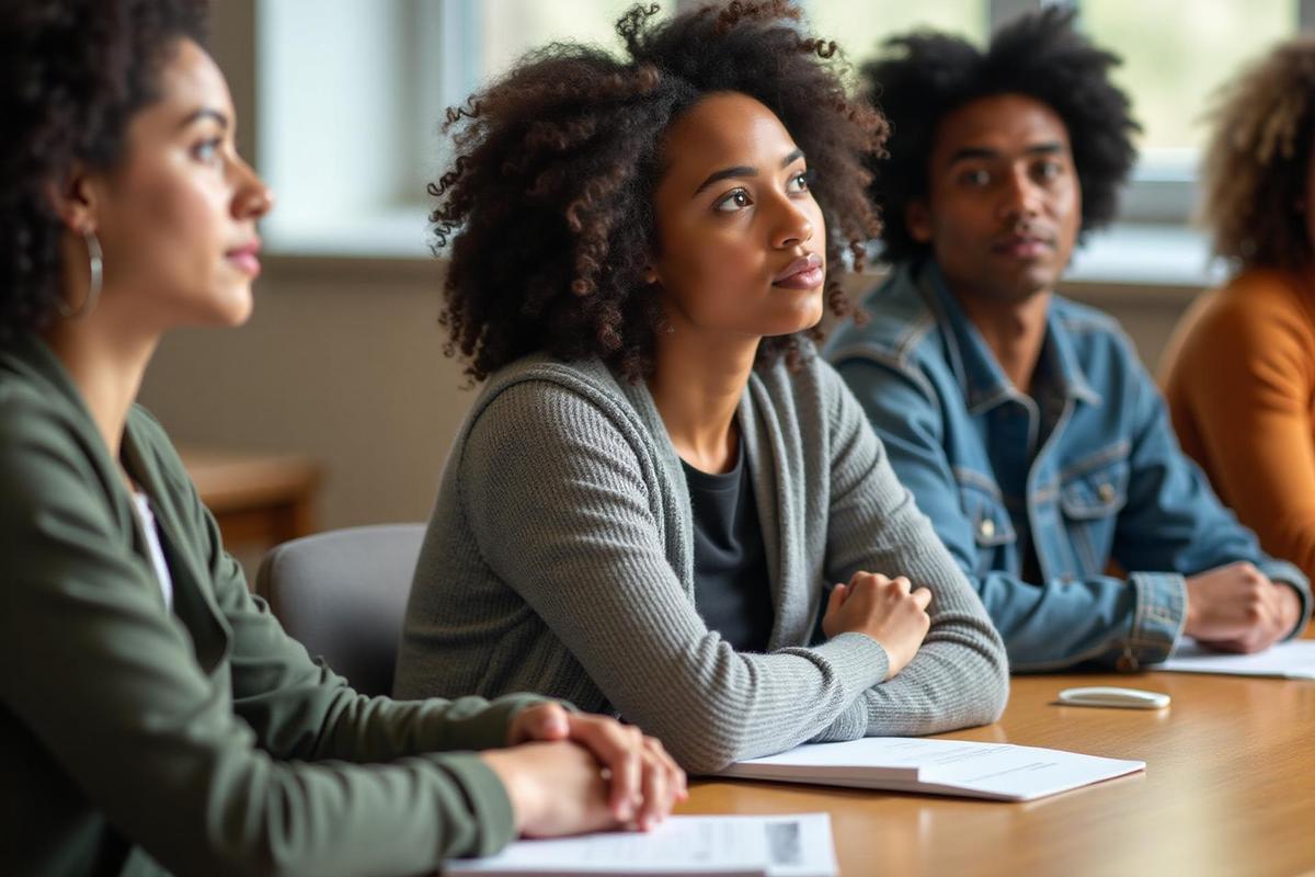 Diverse students sharing testimonials about mental health support